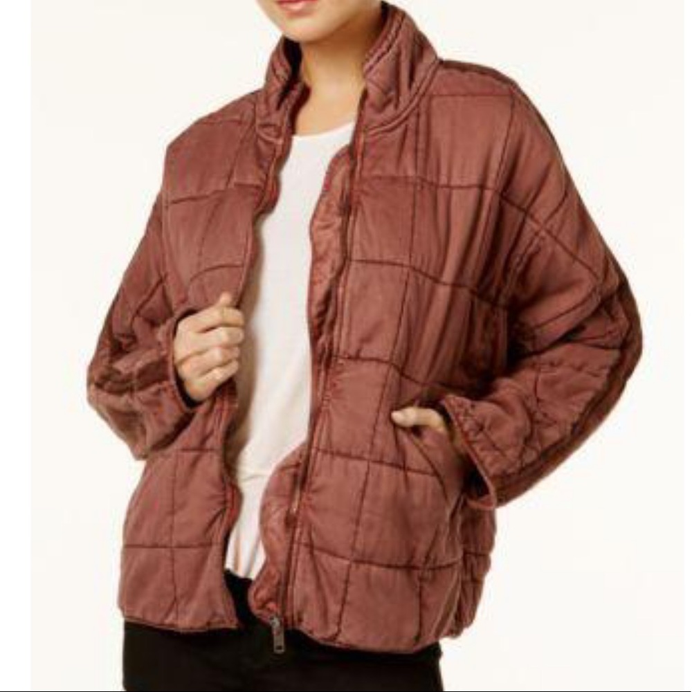 Free People Quilted Dolman Jacket in Rust Brown Size Medium